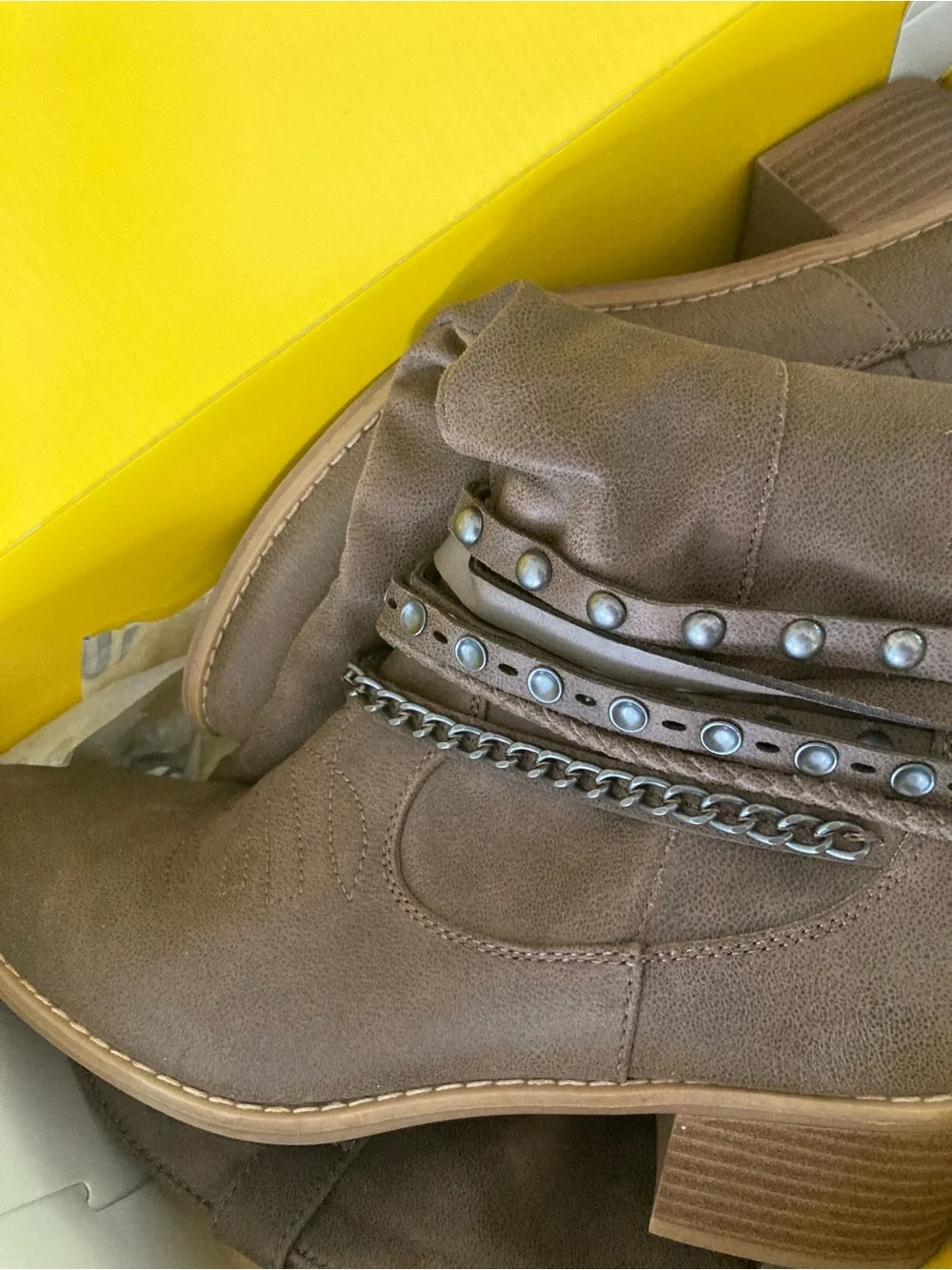 Women's Tall Brown Western-Style Boots with Studded Wrap